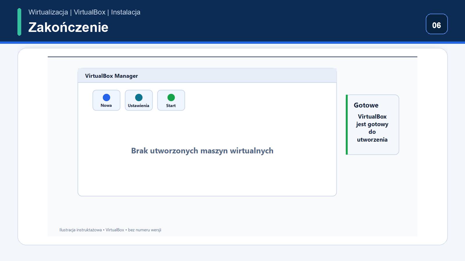 Główne okno Oracle VirtualBox po instalacji