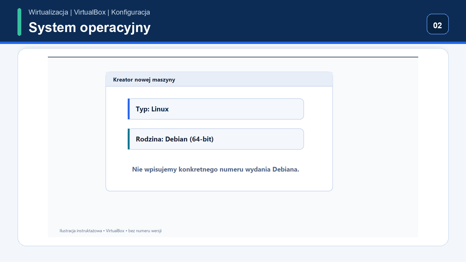 Wybór nazwy i systemu operacyjnego maszyny VirtualBox