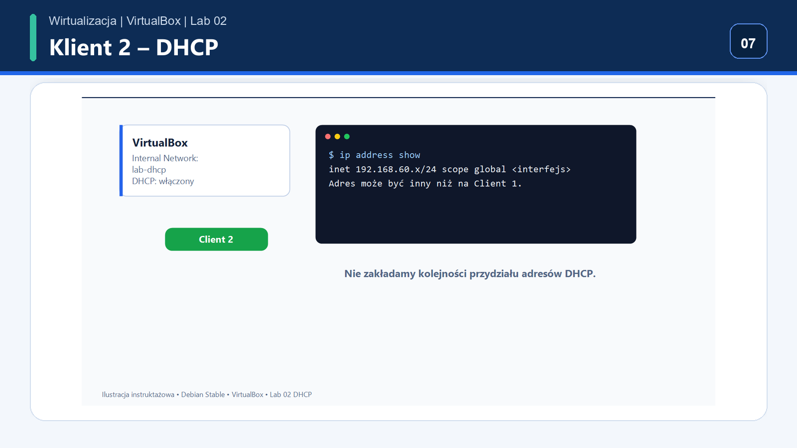 Client 2 skonfigurowany do pobierania IPv4 przez DHCP