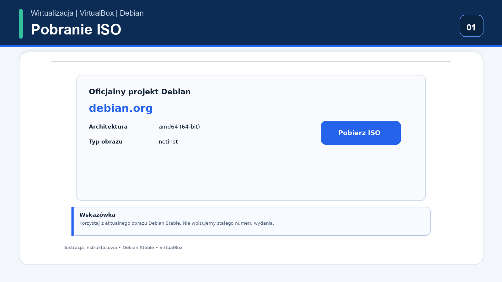 Pobranie obrazu netinst Debian Stable amd64 podczas instalacji Debian Stable