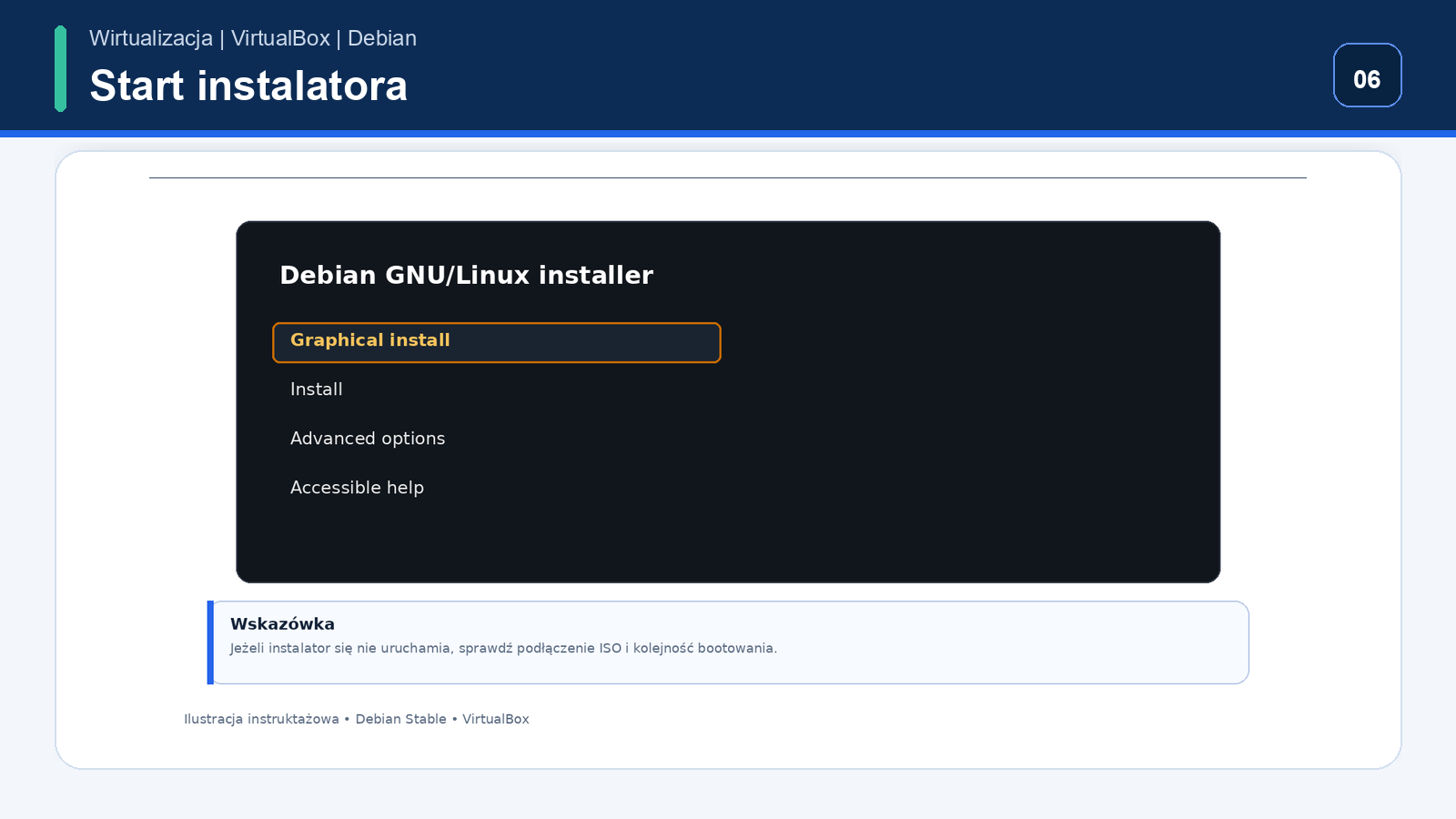Uruchomienie instalatora podczas instalacji Debian Stable